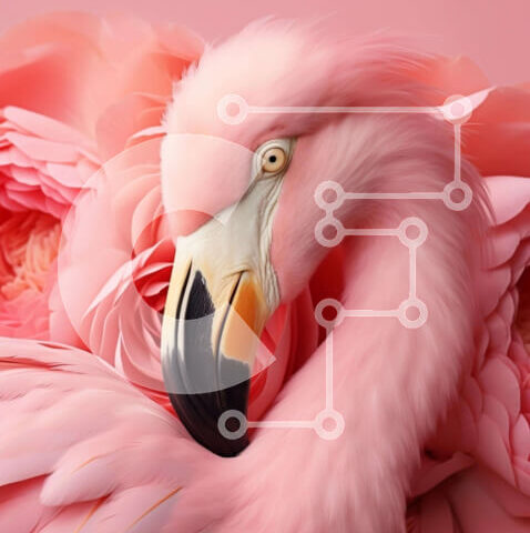 Intra Συλλεκτικό Ξύλινο Παζλ Plywood  4mm - Ροζ φλαμίνγκο με ροζ λουλούδια Σε Ξύλινο Κουτί - Διαστάσεις: 10x10 cm – 25 κομμάτια - Image 1