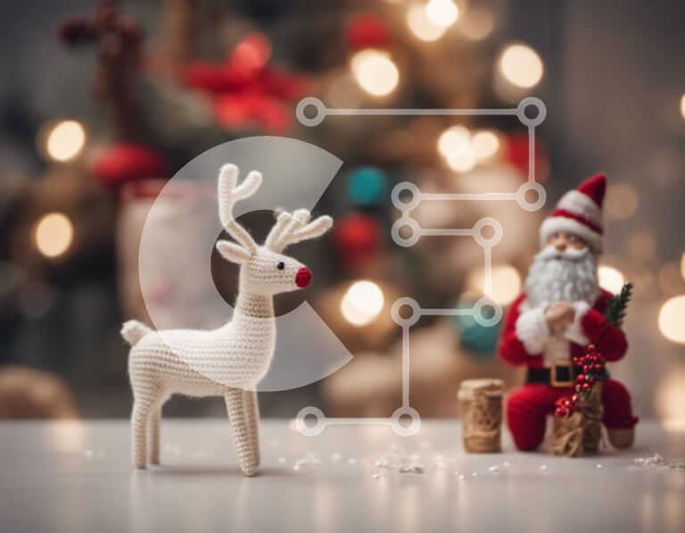 Intra Συλλεκτικό Ξύλινο Παζλ Plywood  4mm - Εορταστική σκηνή διακοπών με κροσέ τάρανδους και Άγιο Βασίλη Σε Ξύλινο Κουτί - Διαστάσεις: 10x10 cm – 25 κομμάτια