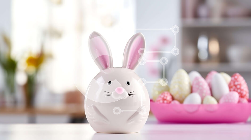 Intra Συλλεκτικό Ξύλινο Παζλ Plywood  4mm - Ειδώλιο λαγουδάκι του Πάσχα και αυγά στο τραπέζι Σε Ξύλινο Κουτί - Διαστάσεις Puzzle: 10x10 cm – 25 κομμάτια