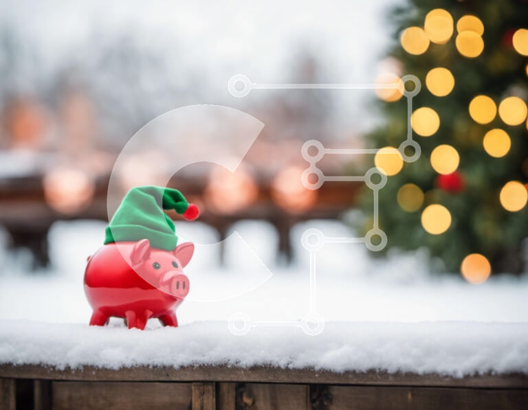 Intra Συλλεκτικό Ξύλινο Παζλ Plywood  4mm - Κόκκινος κουμπαράς με χριστουγεννιάτικο δέντρο στο χιόνι Σε Ξύλινο Κουτί - Διαστάσεις Puzzle: 10x10 cm – 25 κομμάτια