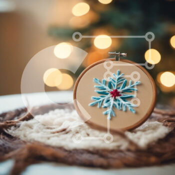 Intra Συλλεκτικό Ξύλινο Παζλ Plywood  4mm - Διακόσμηση με τσέρκι με κέντημα με νιφάδα χιονιού για την εορταστική περίοδο Σε Ξύλινο Κουτί - Διαστάσεις Puzzle: 10x10 cm – 25 κομμάτια - Image 1