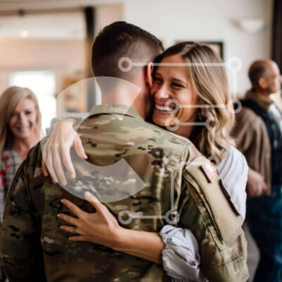 Intra Συλλεκτικό Ξύλινο Παζλ Plywood  4mm - Γυναίκα που αγκαλιάζει εν ενεργεία στρατιωτικό σε μια χαρούμενη γιορτή Σε Ξύλινο Κουτί - Διαστάσεις Puzzle: 10x10 cm – 25 κομμάτια - Image 1