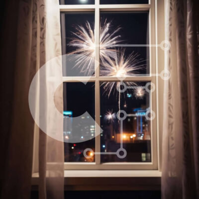 Intra Συλλεκτικό Ξύλινο Παζλ Plywood  4mm - Παράθυρο με προβολή πυροτεχνημάτων Σε Ξύλινο Κουτί - Διαστάσεις Puzzle: 10x10 cm – 25 κομμάτια - Image 1