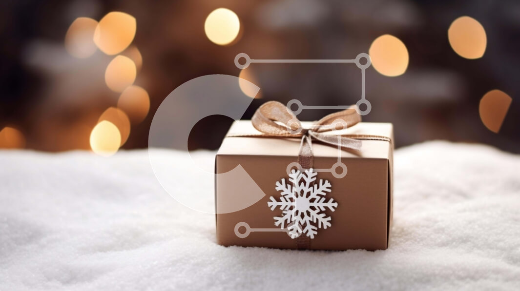 Intra Συλλεκτικό Ξύλινο Παζλ Plywood  4mm - Κομψό καφέ κουτί δώρου με διακόσμηση με νιφάδα χιονιού στο χιόνι Σε Ξύλινο Κουτί - Διαστάσεις: 10x10 cm – 25 κομμάτια