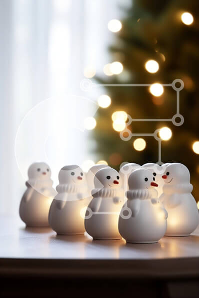 Intra Συλλεκτικό Ξύλινο Παζλ Plywood  4mm - Εορταστικά Χριστουγεννιάτικα ειδώλια χιονάνθρωπους με φώτα LED Σε Ξύλινο Κουτί - Διαστάσεις: 10x10 cm – 25 κομμάτια