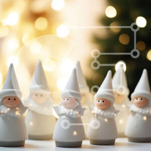 Intra Συλλεκτικό Ξύλινο Παζλ Plywood  4mm - Ομάδα λευκών ειδωλίων Gnome με φωτισμένο φόντο Σε Ξύλινο Κουτί - Διαστάσεις Puzzle: 10x10 cm – 25 κομμάτια