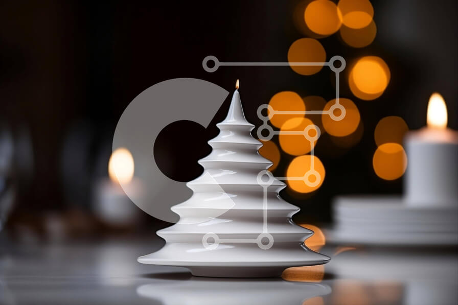 Intra Συλλεκτικό Ξύλινο Παζλ Plywood  4mm - Λευκό κερί χριστουγεννιάτικου δέντρου στο τραπέζι με πιάτα και ποτήρια Σε Ξύλινο Κουτί - Διαστάσεις: 10x10 cm – 25 κομμάτια