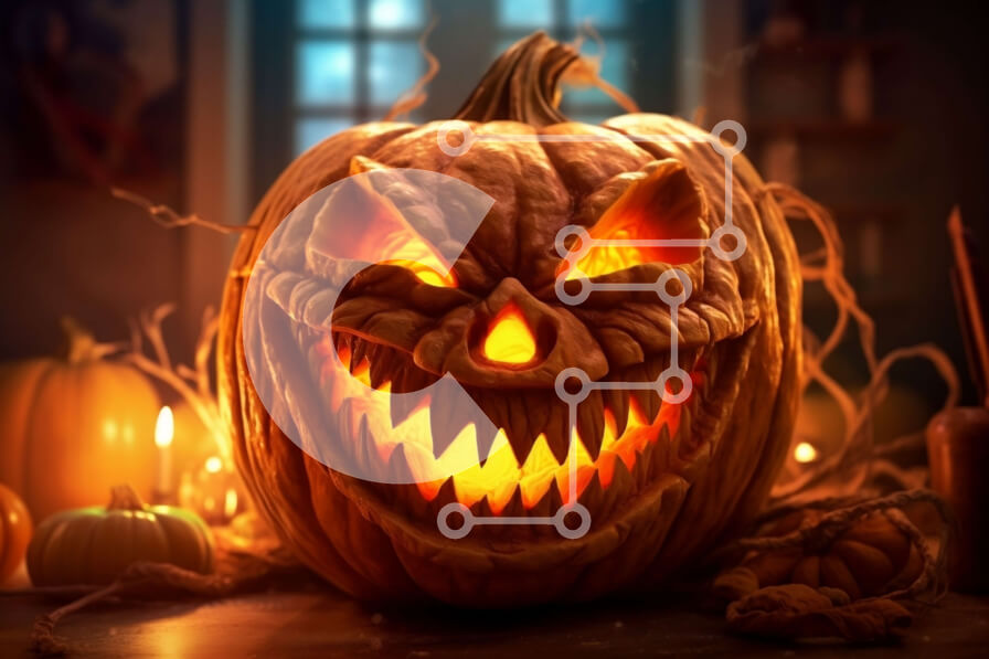 Intra Συλλεκτικό Ξύλινο Παζλ Plywood  4mm - Απόκοσμη σκαλιστή κολοκύθα με κεριά για το Halloween Σε Ξύλινο Κουτί - Διαστάσεις: 10x10 cm – 25 κομμάτια