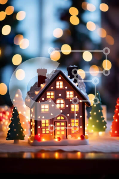 Intra Συλλεκτικό Ξύλινο Παζλ Plywood  4mm - Εορταστικό Σπίτι Μινιατούρα Διακοσμημένο για τις γιορτές Σε Ξύλινο Κουτί - Διαστάσεις: 10x10 cm – 25 κομμάτια