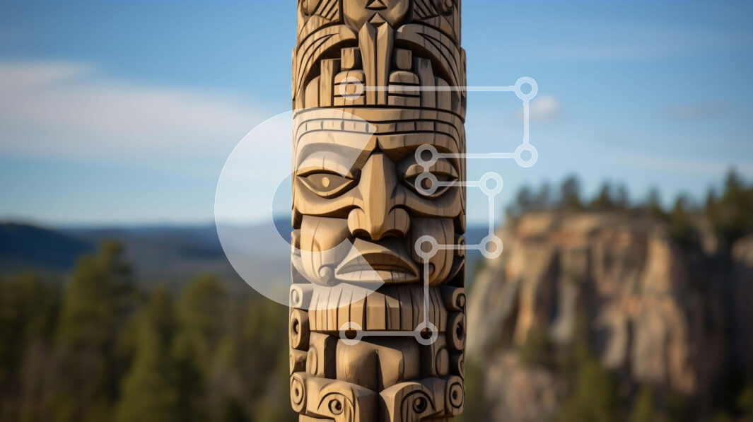 Intra Συλλεκτικό Ξύλινο Παζλ Plywood  4mm - Ξύλινο κοντάρι τοτέμ με ινδικό πρόσωπο σε φυσικό περιβάλλον Σε Ξύλινο Κουτί - Διαστάσεις: 10x10 cm – 25 κομμάτια