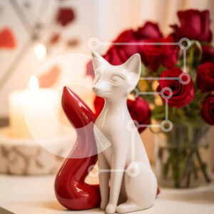 Intra Συλλεκτικό Ξύλινο Παζλ Plywood  4mm - Ειδώλιο λευκής αλεπούς και κόκκινα τριαντάφυλλα με κεριά Σε Ξύλινο Κουτί - Διαστάσεις: 10x10 cm – 25 κομμάτια