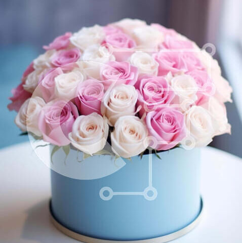 Intra Συλλεκτικό Ξύλινο Παζλ Plywood 4mm - Μπλε Κουτί με Μπουκέτο Ροζ και Λευκά Τριαντάφυλλα Σε Ξύλινο Κουτί - Διαστάσεις Puzzle: 10x10 cm – 25 κομμάτια - Image 1