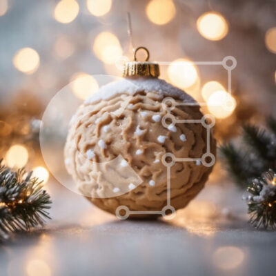 Intra Συλλεκτικό Ξύλινο Παζλ Plywood  4mm - Χρυσό χριστουγεννιάτικο στολίδι με κλαδιά από πεύκο και φωτάκια Σε Ξύλινο Κουτί - Διαστάσεις: 10x10 cm – 25 κομμάτια - Image 1