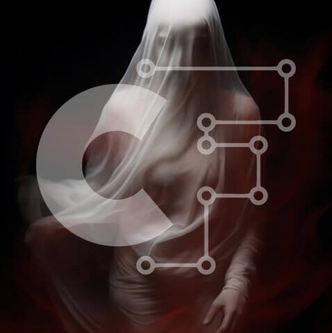 Intra Συλλεκτικό Ξύλινο Παζλ Plywood  4mm - Ghostly Woman με ομπρέλα μπροστά από τον μαύρο καπνό και τις κόκκινες φλόγες Σε Ξύλινο Κουτί - Διαστάσεις Puzzle: 10x10 cm – 25 κομμάτια - Image 1