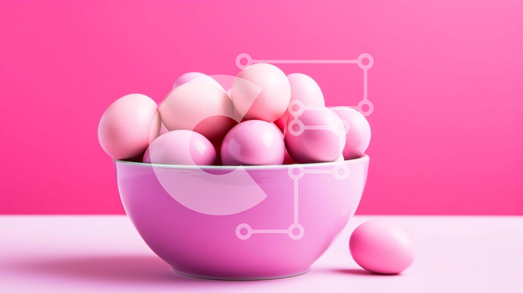 Intra Συλλεκτικό Ξύλινο Παζλ Plywood  4mm - Ροζ Πασχαλινά αυγά σε μπολ σε ροζ φόντο Σε Ξύλινο Κουτί - Διαστάσεις: 10x10 cm – 25 κομμάτια