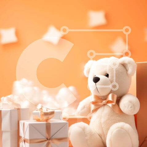 Intra Συλλεκτικό Ξύλινο Παζλ Plywood  4mm - Λευκό αρκουδάκι με κουτιά δώρων σε πορτοκαλί φόντο Σε Ξύλινο Κουτί - Διαστάσεις: 10x10 cm – 25 κομμάτια - Image 1