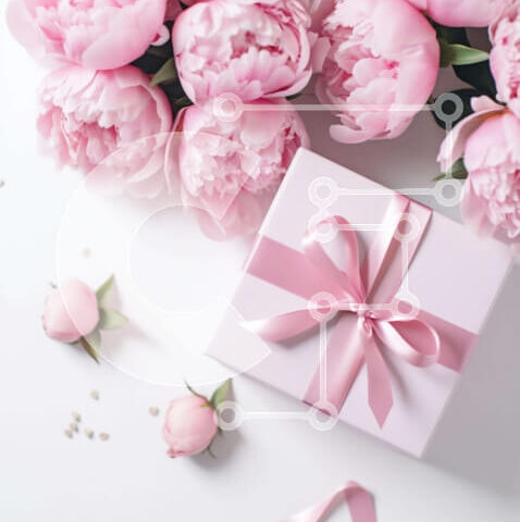 Intra Συλλεκτικό Ξύλινο Παζλ Plywood  4mm - Ρομαντικό ροζ κουτί δώρου με ροζ παιώνιες Σε Ξύλινο Κουτί - Διαστάσεις Puzzle: 10x10 cm – 25 κομμάτια - Image 1