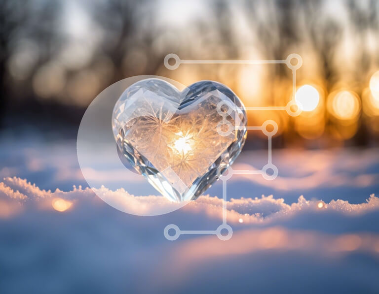 Intra Συλλεκτικό Ξύλινο Παζλ Plywood  4mm - Γυάλινο αντικείμενο σε σχήμα καρδιάς στο χιόνι Σε Ξύλινο Κουτί - Διαστάσεις: 10x10 cm – 25 κομμάτια