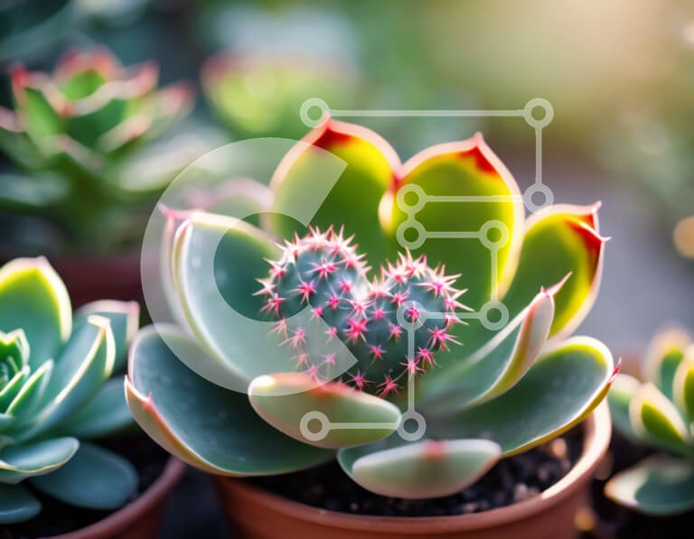 Intra Συλλεκτικό Ξύλινο Παζλ Plywood  4mm - Ομάδα παχύφυτων φυτών σε μικρές γλάστρες Σε Ξύλινο Κουτί - Διαστάσεις: 10x10 cm – 25 κομμάτια