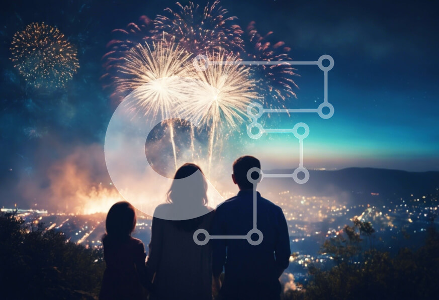 Intra Συλλεκτικό Ξύλινο Παζλ Plywood  4mm - Ομάδα ανθρώπων που παρακολουθούν πυροτεχνήματα τη νύχτα Σε Ξύλινο Κουτί - Διαστάσεις: 10x10 cm – 25 κομμάτια