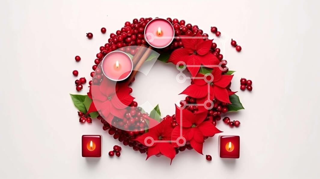 Intra Συλλεκτικό Ξύλινο Παζλ Plywood  4mm - Κόκκινο στεφάνι Poinsettia με κεριά για εορταστική διακόσμηση Σε Ξύλινο Κουτί - Διαστάσεις: 10x10 cm – 25 κομμάτια