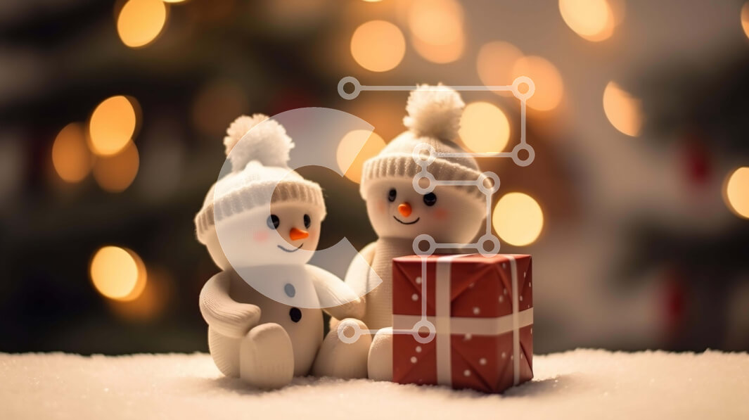 Intra Συλλεκτικό Ξύλινο Παζλ Plywood  4mm - Δύο χιονάνθρωποι με το κιβώτιο δώρων Σε Ξύλινο Κουτί - Διαστάσεις Puzzle: 10x10 cm – 25 κομμάτια