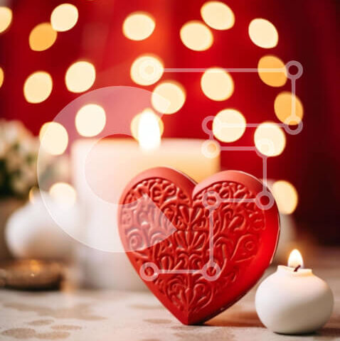 Intra Συλλεκτικό Ξύλινο Παζλ Plywood  4mm - Ρομαντική γιορτή του Αγίου Βαλεντίνου με κερί σε σχήμα καρδιάς και λευκά λουλούδια Σε Ξύλινο Κουτί - Διαστάσεις Puzzle: 10x10 cm – 25 κομμάτια - Image 1