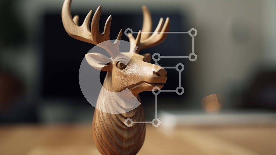 Intra Συλλεκτικό Ξύλινο Παζλ Plywood  4mm - Ξύλινο γλυπτό με κεφάλι ελαφιού σε ξύλινο τραπέζι Σε Ξύλινο Κουτί - Διαστάσεις: 10x10 cm – 25 κομμάτια