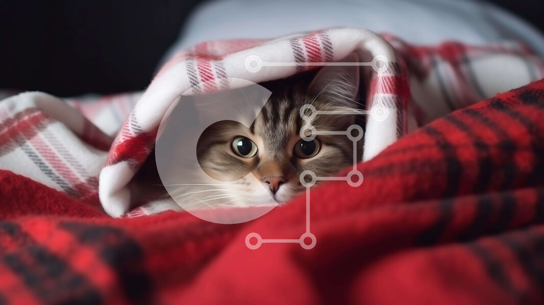 Intra Συλλεκτικό Ξύλινο Παζλ Plywood  4mm - Καφέ και λευκή γάτα που κρυφοκοιτάζουν από κάτω από την κουβέρτα Σε Ξύλινο Κουτί - Διαστάσεις: 10x10 cm – 25 κομμάτια