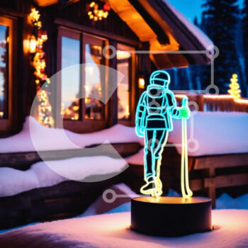 Intra Συλλεκτικό Ξύλινο Παζλ Plywood  4mm - Χειμερινή καμπίνα με φωτισμένο άγαλμα σκιέρ Σε Ξύλινο Κουτί - Διαστάσεις Puzzle: 10x10 cm – 25 κομμάτια - Image 1