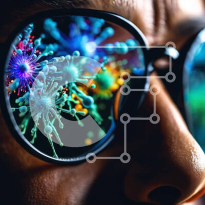 Intra Συλλεκτικό Ξύλινο Παζλ Plywood  4mm - Άνδρας που φοράει γυαλιά ηλίου με πολύχρωμα πυροτεχνήματα που αντανακλώνται στους φακούς Σε Ξύλινο Κουτί - Διαστάσεις Puzzle: 10x10 cm – 25 κομμάτια - Image 1