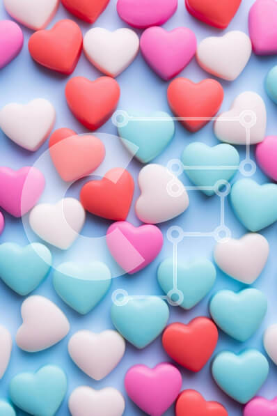 Intra Συλλεκτικό Ξύλινο Παζλ Plywood  4mm - Καραμέλες σε σχήμα καρδιάς σε μπλε φόντο Σε Ξύλινο Κουτί - Διαστάσεις Puzzle: 10x10 cm – 25 κομμάτια