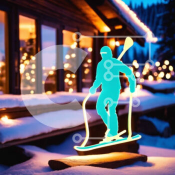 Intra Συλλεκτικό Ξύλινο Παζλ Plywood  4mm - Φιγούρα με νέον σε σκι στη Χώρα των Θαυμάτων του Χειμώνα Σε Ξύλινο Κουτί - Διαστάσεις Puzzle: 10x10 cm – 25 κομμάτια - Image 1