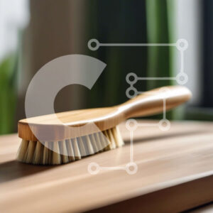Intra Συλλεκτικό Ξύλινο Παζλ Plywood  4mm - Ξύλινη βούρτσα σε ανοιχτό ξύλινο τραπέζι με πράσινο φυτό στο φόντο Σε Ξύλινο Κουτί - Διαστάσεις: 10x10 cm – 25 κομμάτια