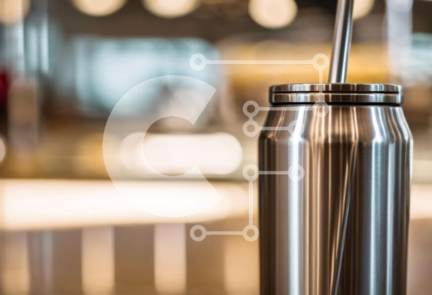 Intra Συλλεκτικό Ξύλινο Παζλ Plywood  4mm - Φλιτζάνι καφέ από ανοξείδωτο ατσάλι με καλαμάκι στον πάγκο Σε Ξύλινο Κουτί - Διαστάσεις: 10x10 cm – 25 κομμάτια