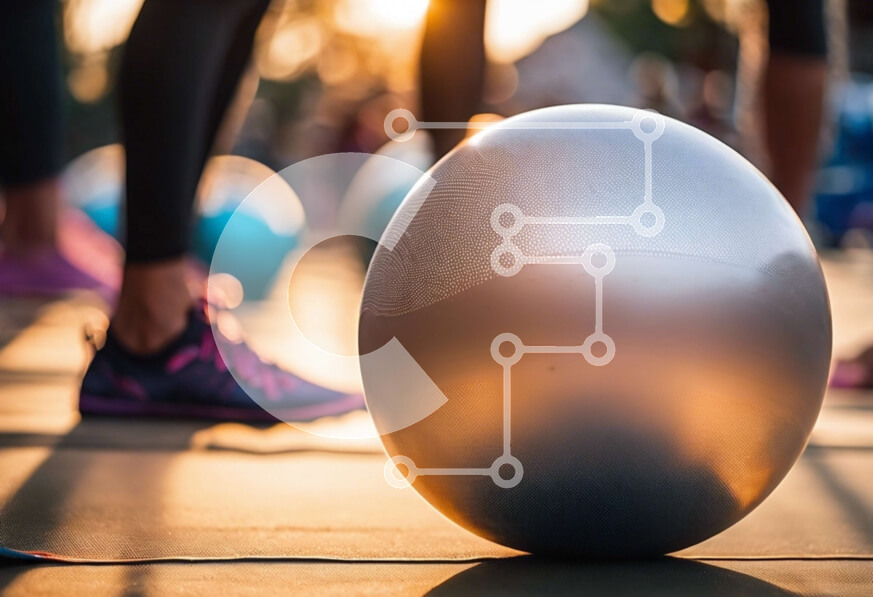 Intra Συλλεκτικό Ξύλινο Παζλ Plywood  4mm - Ομάδα ατόμων που ασκούνται με την ασημένια μπάλα άσκησης Σε Ξύλινο Κουτί - Διαστάσεις Puzzle: 10x10 cm – 25 κομμάτια