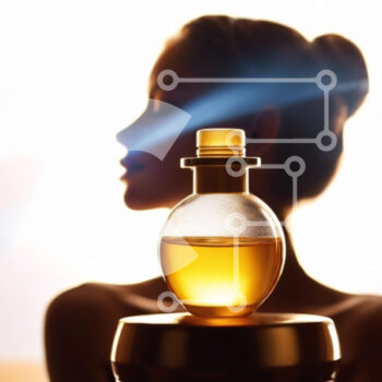 Intra Συλλεκτικό Ξύλινο Παζλ Plywood  4mm - Γυναίκα που κρατά το μπουκάλι αρώματος μέχρι το πρόσωπό της Σε Ξύλινο Κουτί - Διαστάσεις Puzzle: 10x10 cm – 25 κομμάτια - Image 1