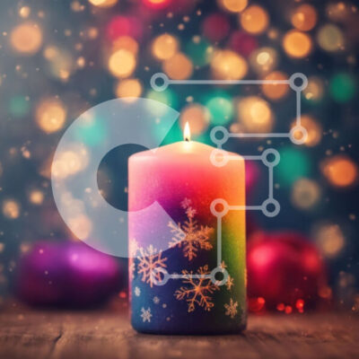 Intra Συλλεκτικό Ξύλινο Παζλ Plywood  4mm - Πολύχρωμο κερί με νιφάδες χιονιού σε διακοσμητικό ξύλινο τραπέζι Σε Ξύλινο Κουτί - Διαστάσεις: 10x10 cm – 25 κομμάτια - Image 1