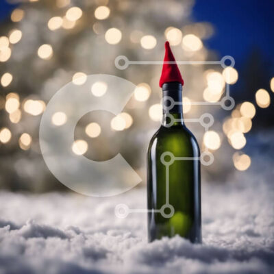 Intra Συλλεκτικό Ξύλινο Παζλ Plywood  4mm - Μπουκάλι πράσινου κρασιού με κόκκινο καπέλο ξωτικού στο χιόνι Σε Ξύλινο Κουτί - Διαστάσεις Puzzle: 10x10 cm – 25 κομμάτια - Image 1