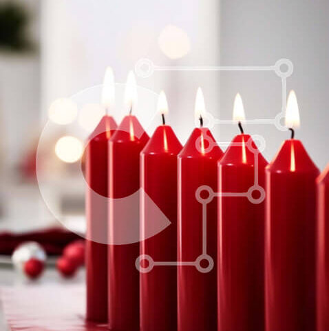 Intra Συλλεκτικό Ξύλινο Παζλ Plywood 4mm - Ομάδα κόκκινων κεριών με στολίδια σε ένα τραπέζι Σε Ξύλινο Κουτί - Διαστάσεις Puzzle: 10x10 cm – 25 κομμάτια - Image 1