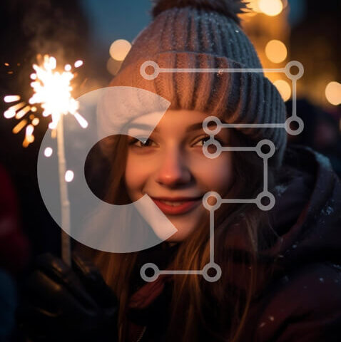 Intra Συλλεκτικό Ξύλινο Παζλ Plywood 4mm - Χαμογελαστή γυναίκα που κρατά ένα φωτισμένο βεγγαλικό Σε Ξύλινο Κουτί - Διαστάσεις Puzzle: 10x10 cm – 25 κομμάτια - Image 1