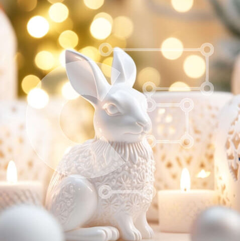 Intra Συλλεκτικό Ξύλινο Παζλ Plywood 4mm - Λευκό ειδώλιο λαγουδάκι με κεριά και διακοσμητικά Σε Ξύλινο Κουτί - Διαστάσεις: 10x10 cm – 25 κομμάτια - Image 1