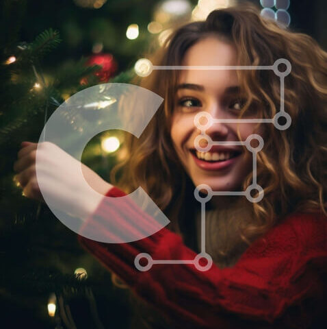 Intra Συλλεκτικό Ξύλινο Παζλ Plywood  4mm - Νεαρή γυναίκα που διακοσμεί το χριστουγεννιάτικο δέντρο με τα φώτα Σε Ξύλινο Κουτί - Διαστάσεις: 10x10 cm – 25 κομμάτια - Image 1