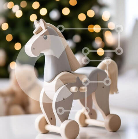 Intra Συλλεκτικό Ξύλινο Παζλ Plywood  4mm - Ξύλινο παιχνίδι άλογο και αρκουδάκια με χριστουγεννιάτικο δέντρο στο φόντο Σε Ξύλινο Κουτί - Διαστάσεις Puzzle: 10x10 cm – 25 κομμάτια - Image 1