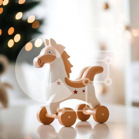 Intra Συλλεκτικό Ξύλινο Παζλ Plywood  4mm - Ξύλινο παιχνίδι άλογο με φόντο χριστουγεννιάτικο δέντρο Σε Ξύλινο Κουτί - Διαστάσεις Puzzle: 10x10 cm – 25 κομμάτια - Image 1