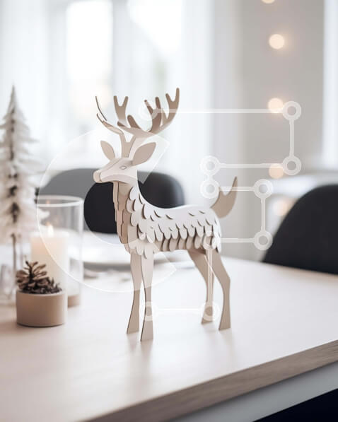 Intra Συλλεκτικό Ξύλινο Παζλ Plywood  4mm - Εορταστική γιορτινή τραπεζαρία με ξύλινο ειδώλιο ελαφιού Σε Ξύλινο Κουτί - Διαστάσεις: 10x10 cm – 25 κομμάτια