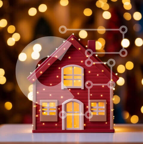 Intra Συλλεκτικό Ξύλινο Παζλ Plywood 4mm - Μικρό κόκκινο σπίτι Χριστουγεννιάτικη διακόσμηση με φωτάκια Σε Ξύλινο Κουτί - Διαστάσεις: 10x10 cm – 25 κομμάτια - Image 1