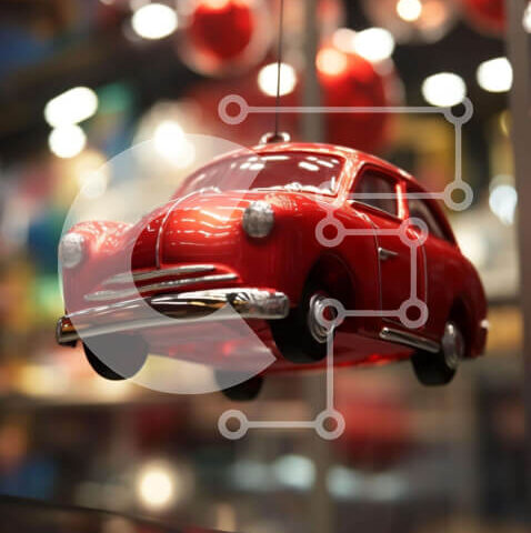 Intra Συλλεκτικό Ξύλινο Παζλ Plywood  4mm - Διακοσμητικό κόκκινο αυτοκίνητο που κρέμεται από το χριστουγεννιάτικο δέντρο Σε Ξύλινο Κουτί - Διαστάσεις: 10x10 cm – 25 κομμάτια - Image 1