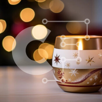 Intra Συλλεκτικό Ξύλινο Παζλ Plywood  4mm - Αναμμένο χρυσό κερί σε ξύλινο τραπέζι με γιορτινά διακοσμητικά Σε Ξύλινο Κουτί - Διαστάσεις: 10x10 cm – 25 κομμάτια - Image 1