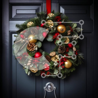 Intra Συλλεκτικό Ξύλινο Παζλ Plywood 4mm - Στεφάνι διακοπών στην εξώπορτα με κόκκινα και χρυσά στολίδια Σε Ξύλινο Κουτί - Διαστάσεις: 10x10 cm – 25 κομμάτια - Image 1